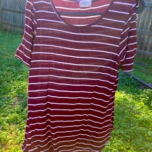 Maroon/White Striped Shirt with Cutouts on Sleeves